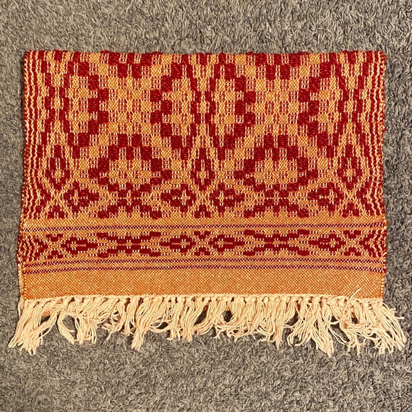 Accessories - Handwoven Red and Gold Woven Fringe Scarf